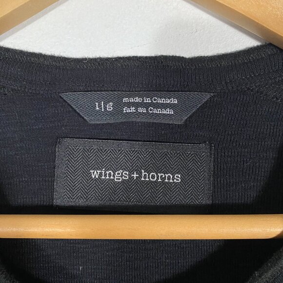 Wings + horns Classic Black Henley T-Shirt Size L - Picture 2 of 5